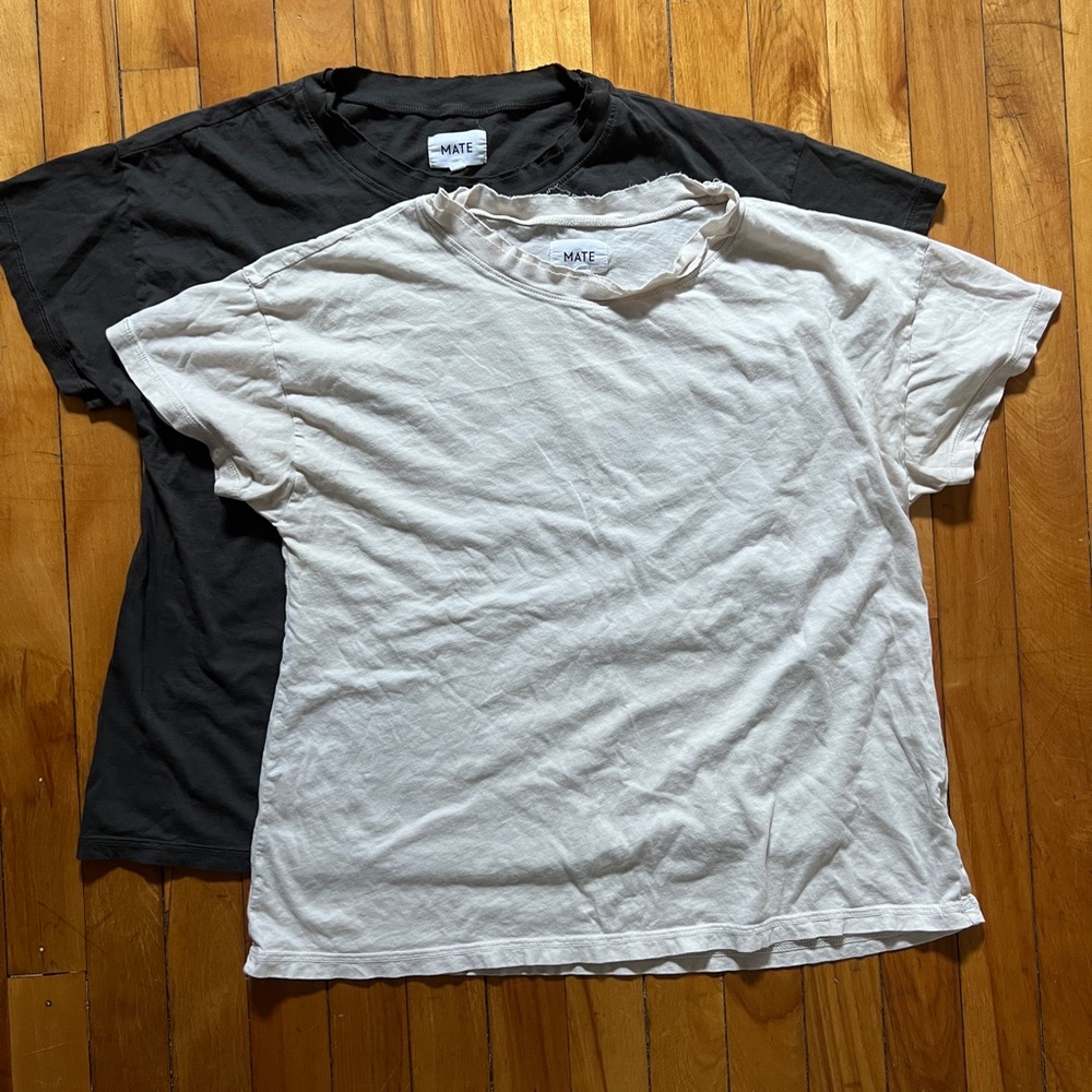 Bundle of two MATE the Label classic tee shirts in Bone and Charcoal
